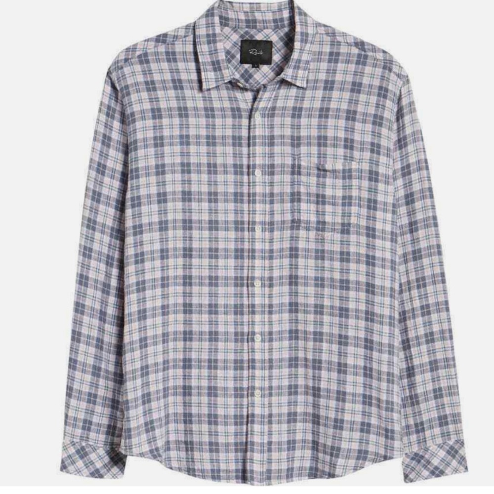 Rails Connor Plaid Linen Blend Plaid Button Up Long Sleeve Stone Pink White